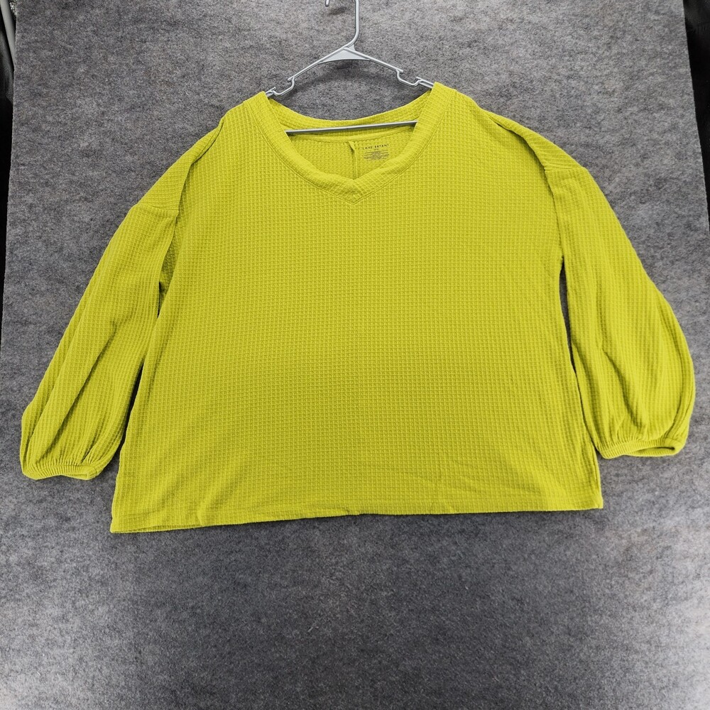 Lane Bryant Shirt Womens 18/20 Long Sleeve Yellow Long Sleeve Waffle
